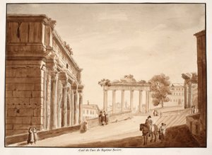 セプティミウスセウェルスのアーチの側面図、1833年（茶色のウォッシュでエッチング） 作： Agostino Tofanelli